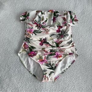 Kona Sol Bandeau Flounce Front Ruched Full Coverage One-Piece Size L  NWOT!